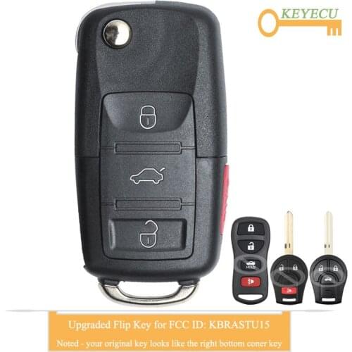 KEYECU Upgraded Flip Remote Control Key for Nissan for Infiniti, Fob 3/ 4 Buttons - 315MHz - 4D60/ ID46 Chip - FCC ID: KBRASTU15
