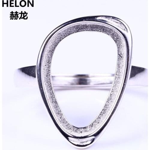 Sterling Silver 925 White Gold Color Engagement Wedding Party Ring Cabochon 11x16mm Semi Mount for Amber Agate Fine Jewelry
