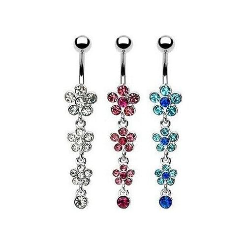 Five Leaf Flowers Style Belly Bar with Gem 316L Surgical Steel Navel Bell Button Ring for Women Girl 12pcs/lot Free Shipping