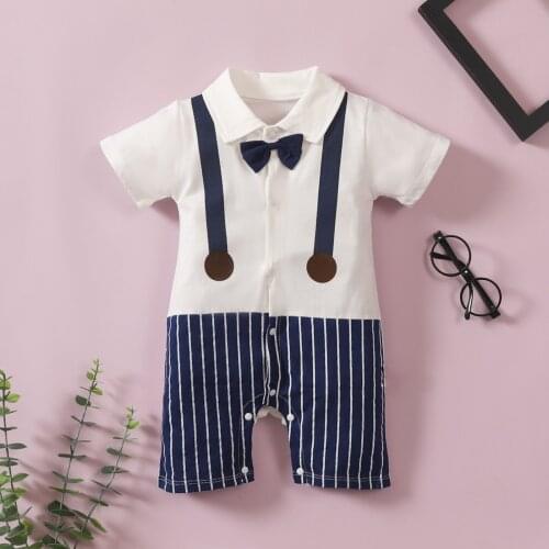 Newborn Infant Baby Boys Sets Creative Striped Bow Tie Gentleman Romper Jumpsuits Clothes Conjuntos Para Bebé Baby Boy Clothes