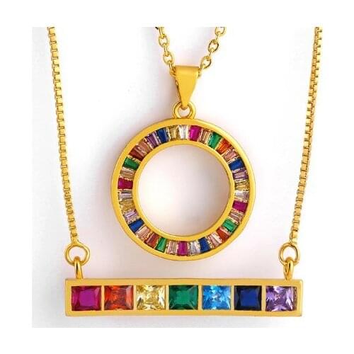 Round multicolor micro pave cz zircon cubic zirconia necklace copper Clavicle gold plated Snake Chain Choker Pendant ufg3