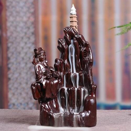 Traditional Black Sandalwood Lofty Mountains And Flow-water Smoke Backflow Incense Burner Aromatherapy Home Office Decor