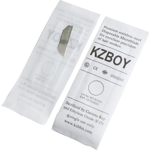 50PCS Sterile Microblading Tattoo Needles with Double Rows Embowed Sharpest Microblading Blades for Eyebrow Tattoo