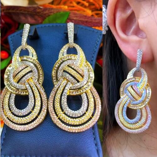 Missvikki Luxury Vintage golden Big Round Drop Pendant Earrings For Women Wedding Party CZ Dubai Bridal Earrings Fashion Jewelry