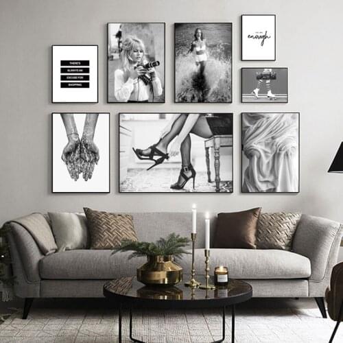 Black and white printed fashion posters, sexy girl movies, simple murals, artistic pictures, modern living room decoration