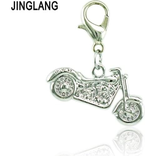 JINGLANG Fashion Charm With Lobster Clasp Dangle Silver Color Alloy Motorcycle Pendant DIY Charms For Jewelry Making Accessories