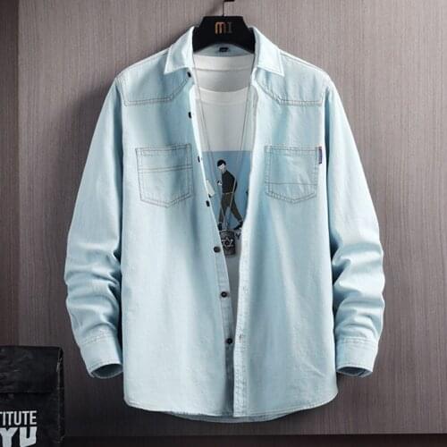 3XL 4XL Mens Plus Size Denim Shirt High Quality Business Casual Cotton Loose Cowboy Shirt Jacket 2021 New Male Trendy Brand Top