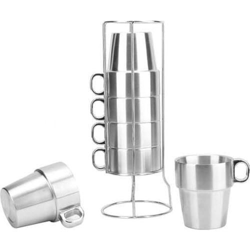 Brief Stainless Steel Coffee mug set with rack
