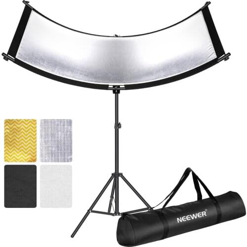 Neewer Clamshell Light Reflector with Carry Bag and 2M Light Stand, 66x24 Inch Arclight Curved Eyelighter Lighting Reflector for