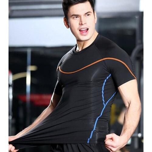 2020 new mens fitness clothing high elastic quick-drying T-shirt tight sports short sleeves