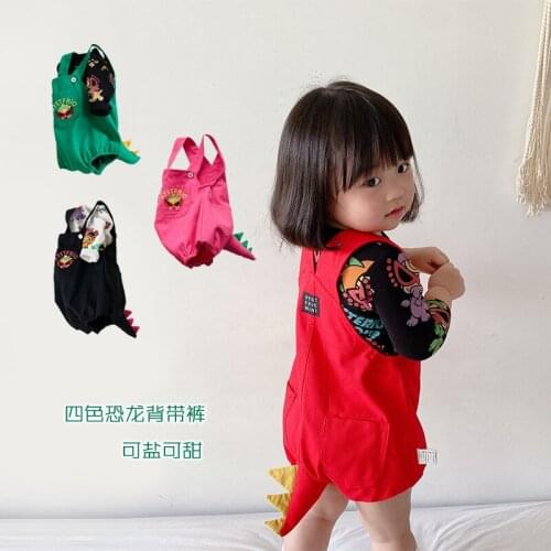 Enzo younger brother 2021 autumn new cartoon Korean childrens 3D dinosaur backpack shorts suspenders boys and girls