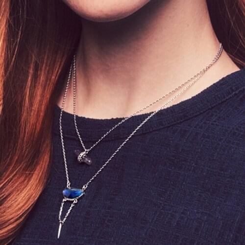 Bulk Price Blue Resin Natural Stone Long Two Layer Necklace 2018 Wholesale Detachable Pendant Necklace Trendy Bijoux Jewelry