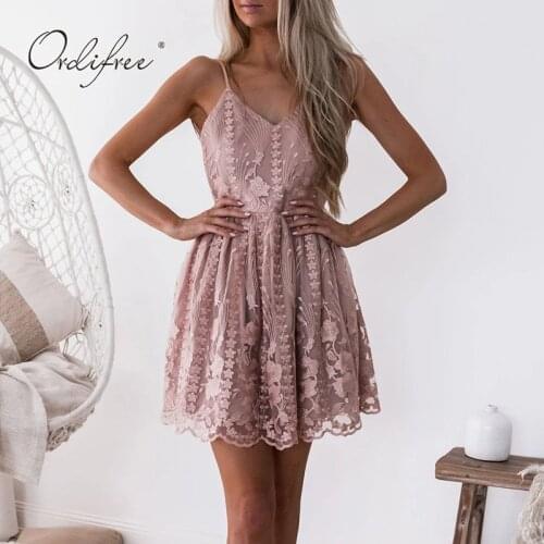 Ordifree 2021 Summer Women Mini Party Dress Sexy Backless Embroidery Lace Crochet Short Tunic Beach Dress