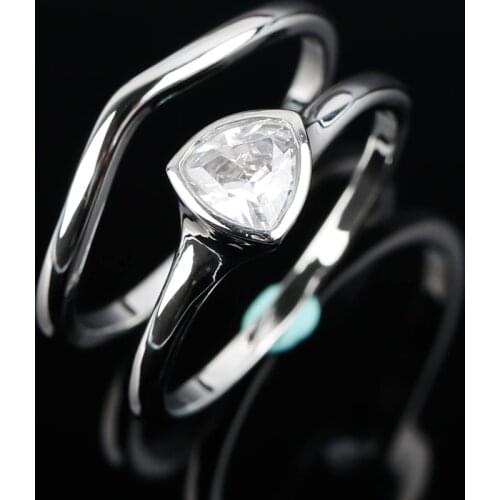 Paired Silver Plated White CZ Stone Ring Simple Design Geometric Crystal Couple Rings for Women Wedding Party Jewelry Gift