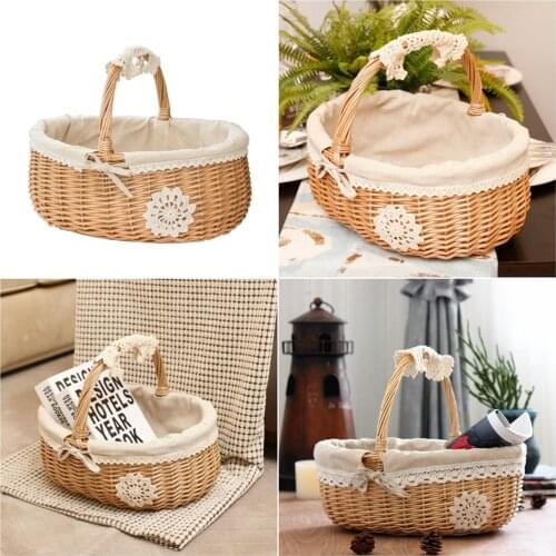 Wicker Rattan Storage Basket Box Picnic Basket Fruit Flower Baskets Handmade Picnic Basket Set SO admired
