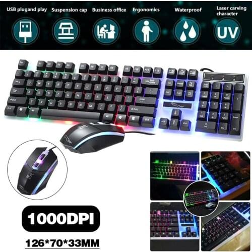 Pohiks USB Wired Gaming Keyboard Mouse Set with Rainbow LED Compatible for PC Laptop PS3 PS4 USB Computer Mouse Gamer Mice