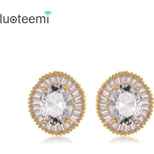 LUOTEEMI Hot New Fashion Women/Girls Yellow Champagne Gold-Color Shiny Zircon Stud Earrings Jewelry Wholesale Free Shipping