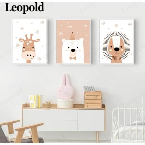 Nordic Animal Poster Print Nursery Series Painting Picture Polar Bear Lion Giraffe Decorative Painting Children Bedroom Decor
