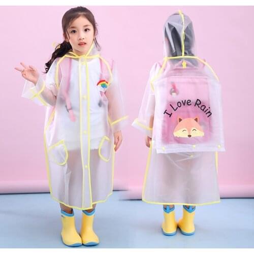 Yuding Transparent Children Raincoat Boys Girls Hooded Plastic Poncho Outdoor Hike Kids Jacket Cartoon Raincoat with Schoolbags