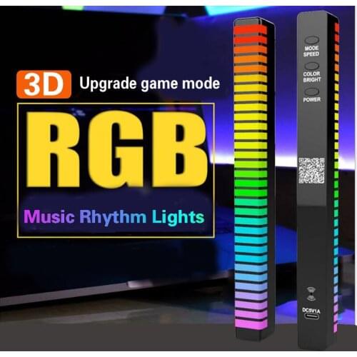RGB 3D Pickup Rhythm Light Bar Table Desk Novelty Light Voice-Activated Music Rhythm Ambient Lamp Car Decoration LED Light Home