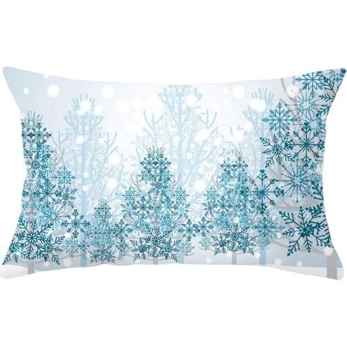 Merry Christmas Cushion Cover Christmas Decorations For Home 2021 Cristmas Ornament Blue Snowflake Pattern Noel Xmas Decor Navid