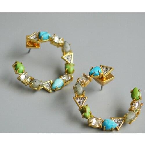 European and American design exaggerated fashionable inlaid real stone simple versatile C-shaped earrings