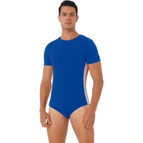 Man Summer Breathable Gymnastics Leotard Running Gym Workout Clothes Short Sleeves Press Buttons Crotch Casual Jumpsuit Bodysuit