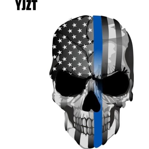 YJZT 10.8CM*17CM Accessories Punisher Skull Blue Line USA Car Sticker Decal PVC 6-0007