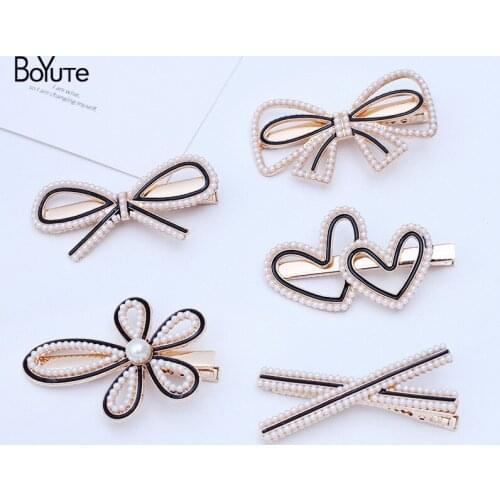 BoYuTe (10 Pieces/Lot) Korean Style Inlaid Pearl Hairpin Ins Hot Fashion Heart Flower Bowknot X Hair Clips Wholesale