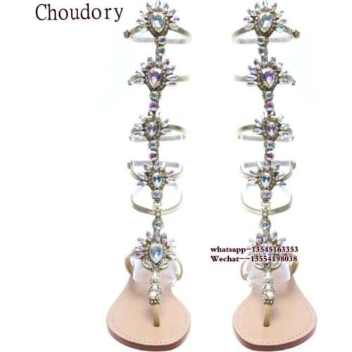 Gold Women Sandals Rhinestone Flat Gladiator Sandals Summer Women Shoes Sandalia Feminina Women Shoes Plus Size Crystal