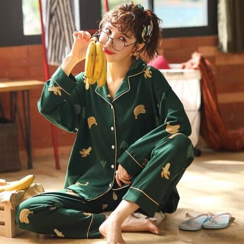 Women Pajamas Set 100% Cotton Pajamas for Women knitted Pijama Loose Lingerie Plus Size Pyjama Femme Home Dress Night Sleepwear