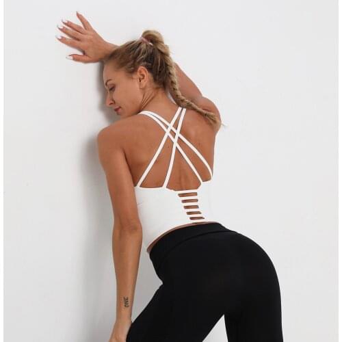 Women Fine Straps Crossing Beautiful Back Hollow Out Yoga Bras Vest Sportswear Gym Sport Push-up Running High Impact Crop Top