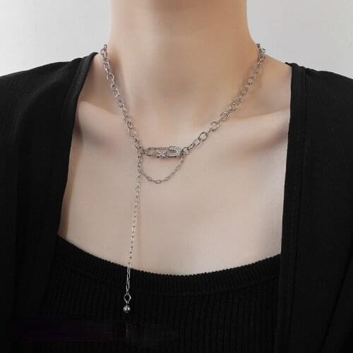 VSnow Korean Fashion Paper Clip Butterfly Pendant Necklace for Women Girls Asymmetry Chunky Chain Long Tassel Necklace Jewellery