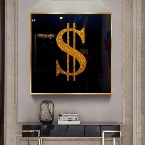 Golden Dollar Money Modern Art Prints And Poster Black Background Picture Home Decor Canvas Painting Craft Gift Cuadros For Room