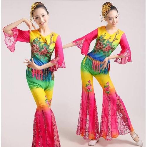 0158) Chinese classical dance costumes yangko red Embroidery Duanghuang flying dance drum wear stage performance clothes