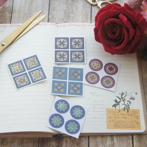 10 Sheet Gold Blue-green Peacock Green Floor Tile Paper Sticker Design AS Gift Tag Gift Seal Decoration Scrapbooking DIY Sticker