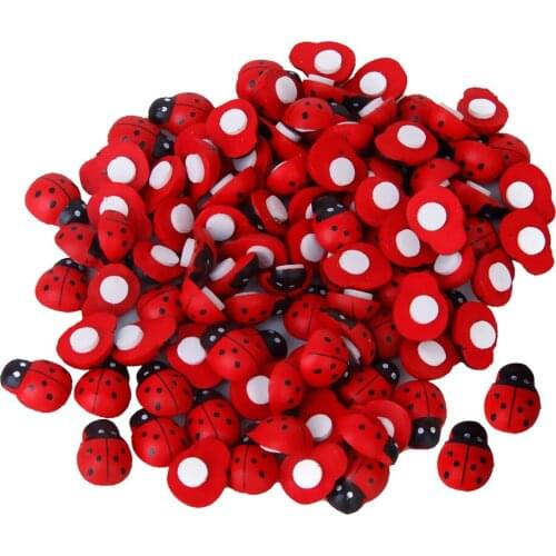 100pcs Cute Crafts Painted Ladybug Cartoon Wooden Beetle Sponge Sticker DIY Scrapbooking Kids Gifts Shool Award Party Decor