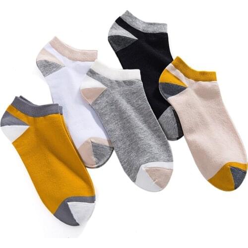 5 pairs Summer new cotton Men boat socks stitching contrast color Men and Women socks casual all-match five-color Men socks