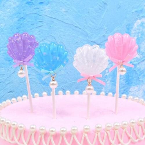 5Pcs Cartoon Sparkling Pearly Shells Cake Decor Cupcake Toppers Picks Kids Children Birthday Party Wedding Dessert Supplies