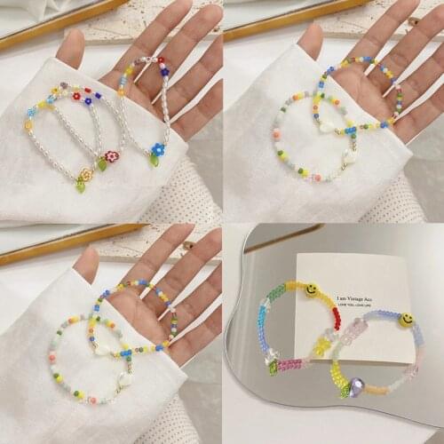 AOMU 1PC 2021 Korea Ins New Trendy Colorful Beads Imitation Pearl Handmade Beaded Bracelet for Women Charm Bracelet Jewelry Gift