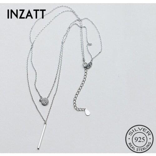 INZATT Multilayers Geometric Zircon Round Bar Stick Choker Pendant Necklace For Women 925 Sterling Silver Metal Chian Jewelry