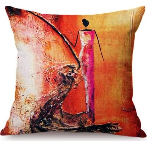 Africa Museum Art Corridor Decoration Pillow Cover Abstract Painting Aboriginal Women Dancing Exotic Restaurant Cushion Cover