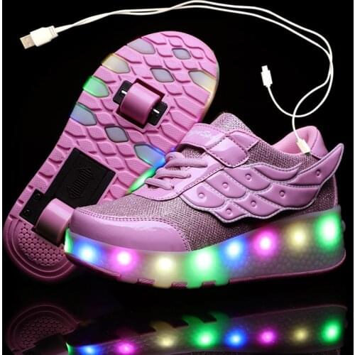 USB Charging Children Roller Skate Casual Shoes Boys Girl Automatic Jazzy LED Lighted Flashing Kids Glowing Sneakers with Wheels