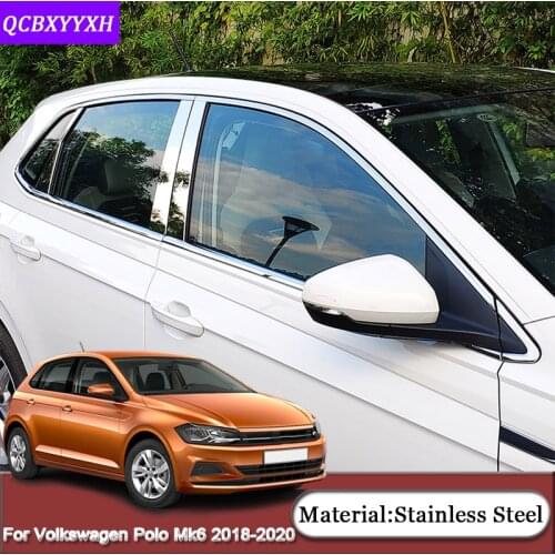 For Volkswagen Polo Mk6 AW 2018-2020 Car Styling Car External Window Sequins Strip Stickers Frame Cover Automobiles Accessories