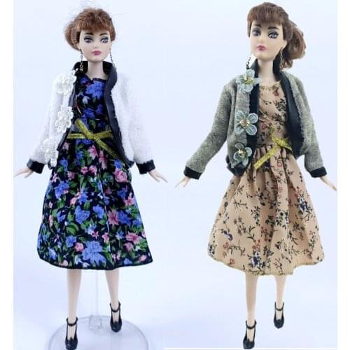Elegant Coat & Countryside Floral Dress For Barbie Doll Outfits Handmade Clothes Set for 1/6 Doll Accessories Toy
