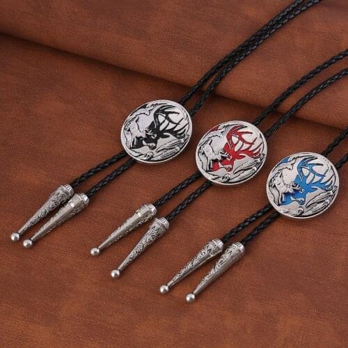European and American new style bolo tie, animal elf elk, fashionable mens leather cord necklace