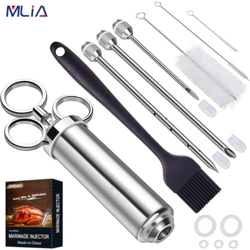MLIA 2OZ Marinade Seasoning Injector Turkey Meat Injectors 304 Stainless Steel Cooking Syringe Injection for BBQ Grill Turkey