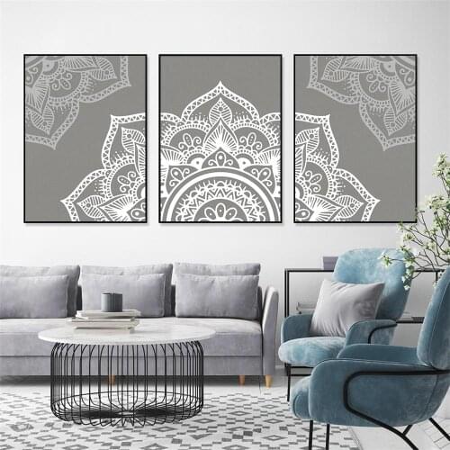 Islamic Gray Mandala Pattern Wall Art Poster Bohemian Blooming Art Print Yoga Canvas Painting Abstract Picture Living Room Decor