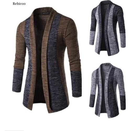 Shawl Collar Cardigan Men Pull Homme Fashion Autumn Slim Fit Long Mens Cardigans Casual Hit Color Knitted Cardigan Sweater