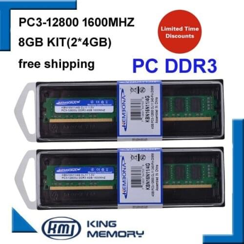 KEMBONA shipping free DDR3 8GB 1600mhz (Kit of 2,2X 4GB DDR3 for Dual Channel) PC3-12800 full compatible with all motherboard